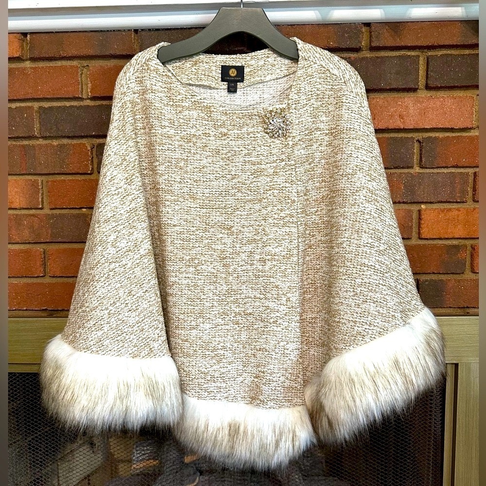 #3) NWT. JM Collection Stunning women’s Topper with brooch  L/XL oatmeal color - Picture 9 of 10